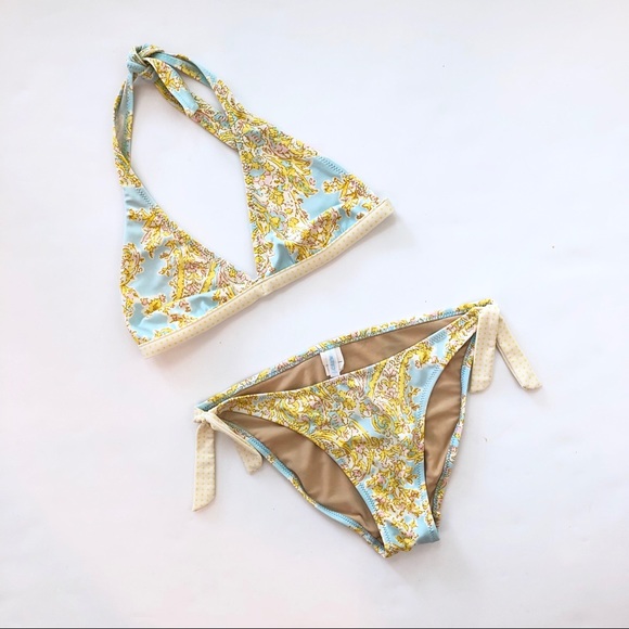 J. Crew Other - J. Crew yellow floral gingham halter bikini swim